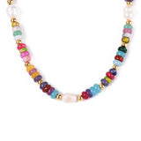 Gold-Plated Pearl Agate Rondelle Beaded Womens Smooth Heart Oval Round Lobster Clasp Chain Necklace 15.94 in N142 product