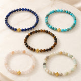 Gemstone Hematite Cross Round Aventurine Bohemian Beaded Smooth Polished Adjustable Stretch Bracelet Blue White Turquoise