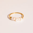 18K Gold-Plated Pearl Womens Smooth Polished Shell Hoop Shape Linear Arrangement Edge Ring R134 product image 1
