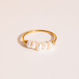 18K Gold-Plated Pearl Womens Smooth Polished Shell Hoop Shape Linear Arrangement Edge Ring R134 product image 1
