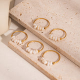 18K Gold-Plated Pearl Womens Smooth Polished Shell Hoop Shape Linear Arrangement Edge Ring R134 product image 2