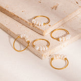 18K Gold-Plated Pearl Womens Smooth Polished Shell Hoop Shape Linear Arrangement Edge Ring R134 product image 3