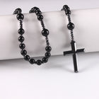 Cross Round Beaded Stone Tiger Eye Frosted Smooth Pendant Necklace Blue Black N143