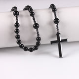 Cross Round Beaded Stone Tiger Eye Frosted Smooth Pendant Necklace Blue Black N143