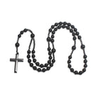 Cross Round Beaded Stone Tiger Eye Frosted Smooth Pendant Necklace Blue Black N143