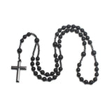 Cross Round Beaded Stone Tiger Eye Frosted Smooth Pendant Necklace Blue Black N143