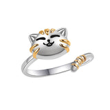 Enamel Rotating Cat Colorful Wide Shiny Face Paws Ears Adjustable Ring Silver Gold 9mm R136 product image 1