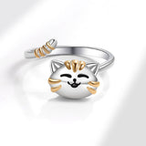 Enamel Rotating Cat Colorful Wide Shiny Face Paws Ears Adjustable Ring Silver Gold 9mm R136 product image 3