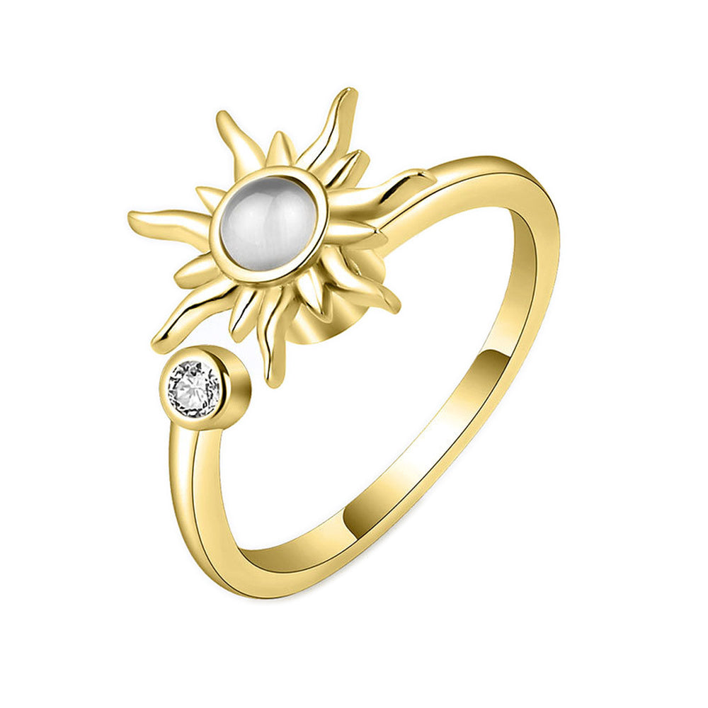 Cubic Zirconia Fidget Spinner Sun Womens Polished Shiny Round Adjustable Open Cuff Ring Gold R137 product image 1
