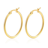Stainless Steel Smooth Shiny Hinged Closure Hoop Earrings Silver Gold 0.79 in E160