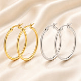 Stainless Steel Smooth Shiny Hinged Closure Hoop Earrings Silver Gold 0.79 in E160 product image 2