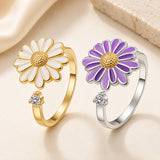 Rhinestone Flower Violet Smooth Floral Adjustable Cuff Ring Purple White Silver Gold R138 product image 1