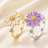 Rhinestone Flower Violet Smooth Floral Adjustable Cuff Ring Purple White Silver Gold R138 product image 2