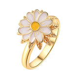 Enamel Spinner Daisy Fidget Flower Size 8 Womens Polished Shiny Petals Center Ring Gold R139 product image 1