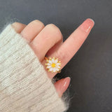 Enamel Spinner Daisy Fidget Flower Size 8 Womens Polished Shiny Petals Center Ring Gold R139 product image 3