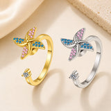 Rhinestone Rotating Windmill Blue Shiny Butterfly Adjustable Ring Silver Gold R140 product image 1