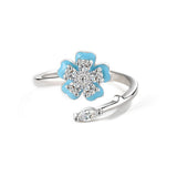 Cubic Zirconia Enamel Flower Micro Pave Fidget Shiny Oval Floral Adjustable Cuff Ring Gold R141