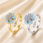 Cubic Zirconia Enamel Flower Micro Pave Fidget Shiny Oval Floral Adjustable Cuff Ring Gold R141 product image 1