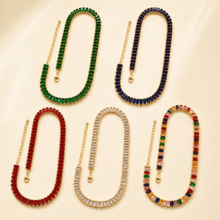 Cubic Zirconia Rectangle Pave Womens Polished Oval Necklace Green Blue Gold Red 12.99 in N146 product image 1