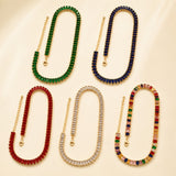 Cubic Zirconia Rectangle Pave Womens Polished Oval Necklace Green Blue Gold Red 12.99 in N146 product image 1