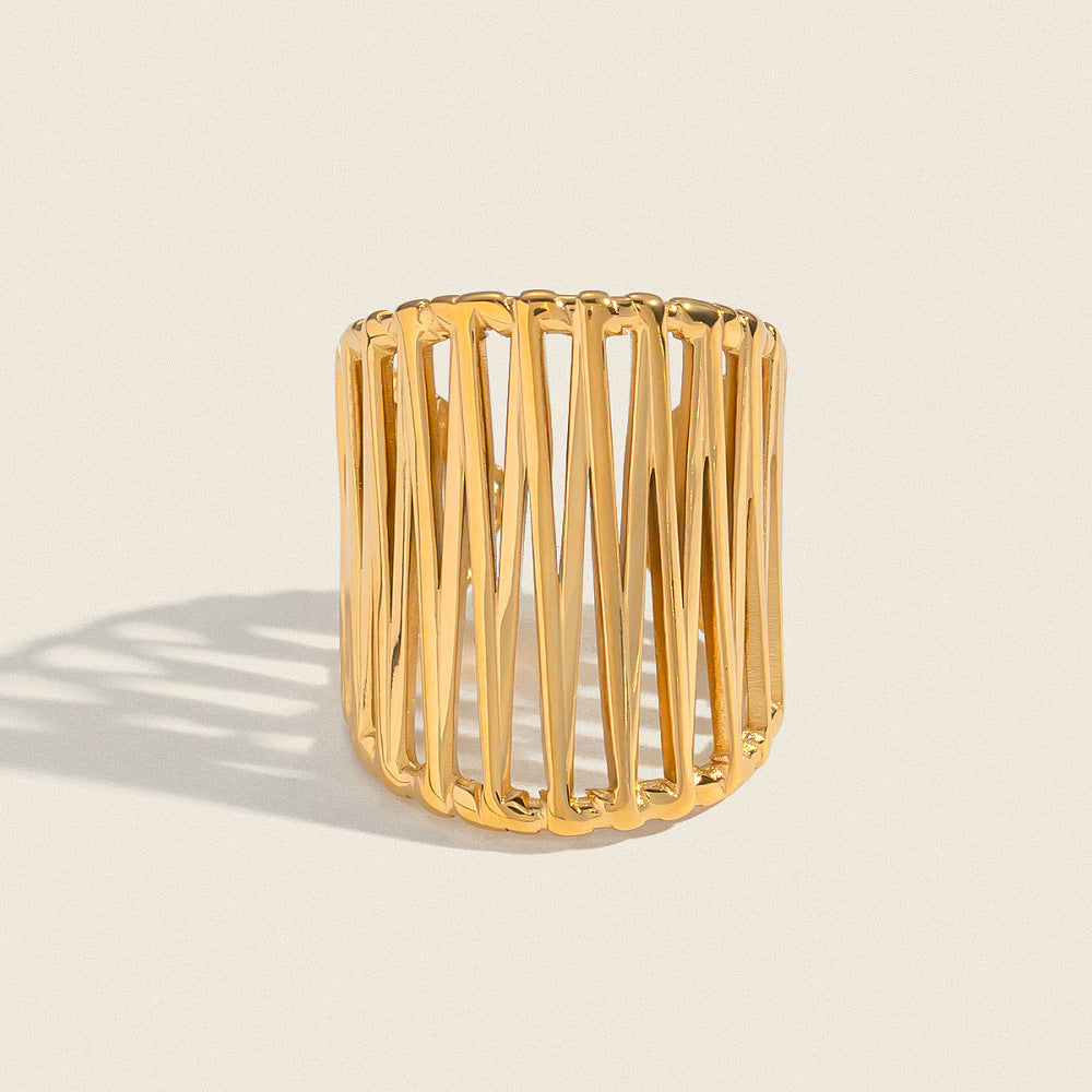 18K Gold-Plated Stainless Steel Cross Womens Polished Adjustable Open Cuff Ring R142 product image 1