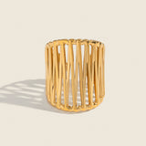 18K Gold-Plated Stainless Steel Cross Womens Polished Adjustable Open Cuff Ring R142 product image 1