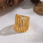 18K Gold-Plated Stainless Steel Cross Womens Polished Adjustable Open Cuff Ring R142 product image 2
