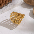 18K Gold-Plated Stainless Steel Cross Womens Polished Adjustable Open Cuff Ring R142 product image 3