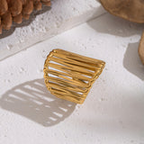 18K Gold-Plated Stainless Steel Cross Womens Polished Adjustable Open Cuff Ring R142 product image 3