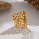 18K Gold-Plated Stainless Steel Cross Womens Polished Adjustable Open Cuff Ring R142 product image 4