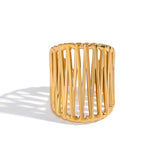 18K Gold-Plated Stainless Steel Cross Womens Polished Adjustable Open Cuff Ring R142 product image 5