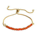 18K Gold-Plated Round Faceted Agate Topaz Beaded Smooth Polished Adjustable Slider Bracelet T133