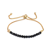 18K Gold-Plated Round Faceted Agate Topaz Beaded Smooth Polished Adjustable Slider Bracelet T133