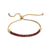 18K Gold-Plated Round Faceted Agate Topaz Beaded Smooth Polished Adjustable Slider Bracelet T133