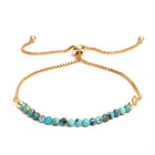 18K Gold-Plated Round Faceted Agate Topaz Beaded Smooth Polished Adjustable Slider Bracelet T133