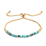 18K Gold-Plated Round Faceted Agate Topaz Beaded Smooth Polished Adjustable Slider Bracelet T133