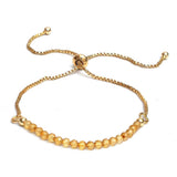 18K Gold-Plated Round Faceted Agate Topaz Beaded Smooth Polished Adjustable Slider Bracelet T133