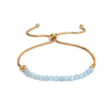 18K Gold-Plated Round Faceted Agate Topaz Beaded Smooth Polished Adjustable Slider Bracelet T133