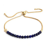 18K Gold-Plated Round Faceted Agate Topaz Beaded Smooth Polished Adjustable Slider Bracelet T133
