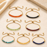18K Gold-Plated Round Faceted Agate Topaz Beaded Smooth Polished Adjustable Slider Bracelet T133 product image 1
