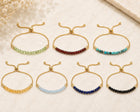 18K Gold-Plated Round Faceted Agate Topaz Beaded Smooth Polished Adjustable Slider Bracelet T133 product image 2