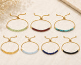 18K Gold-Plated Round Faceted Agate Topaz Beaded Smooth Polished Adjustable Slider Bracelet T133 product image 2