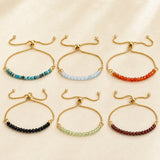 18K Gold-Plated Round Faceted Agate Topaz Beaded Smooth Polished Adjustable Slider Bracelet T133 product image 3