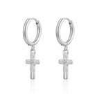 Stainless Steel Cross Rhinestone Huggie Polished Shiny Hinged Closure Dangle Hoop Earrings Silver Gold E161 product image 1