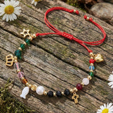 Stainless Steel Shell Pearl Heart Star Cross Chakra Smooth Glossy Beaded Bracelet Gold T135 product image 3