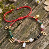 Stainless Steel Shell Pearl Heart Star Cross Chakra Smooth Glossy Beaded Bracelet Gold T135 product image 4