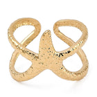 18K Gold-Plated Stainless Steel Starfish Womens Hammered Textured Star Cross Adjustable Open Cuff Ring R143 product image 2