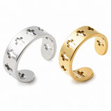 Stainless Steel Cross Religious Womens Polished Adjustable Cuff Ring Silver Gold R144 product image 2