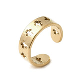 Stainless Steel Cross Religious Womens Polished Adjustable Cuff Ring Silver Gold R144