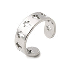 Stainless Steel Cross Religious Womens Polished Adjustable Cuff Ring Silver Gold R144